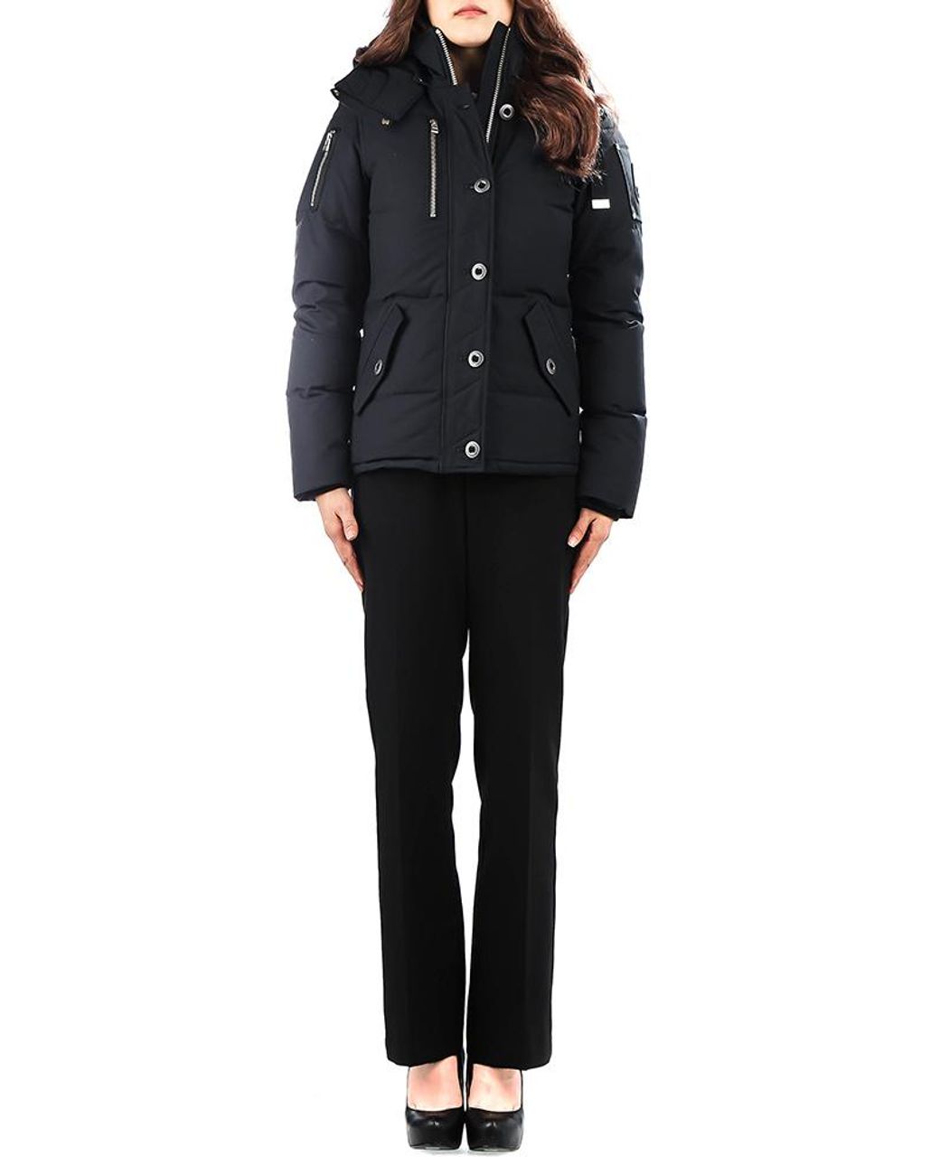 Moose Knuckles Black Long-Sleeved Hooded Down Jacket