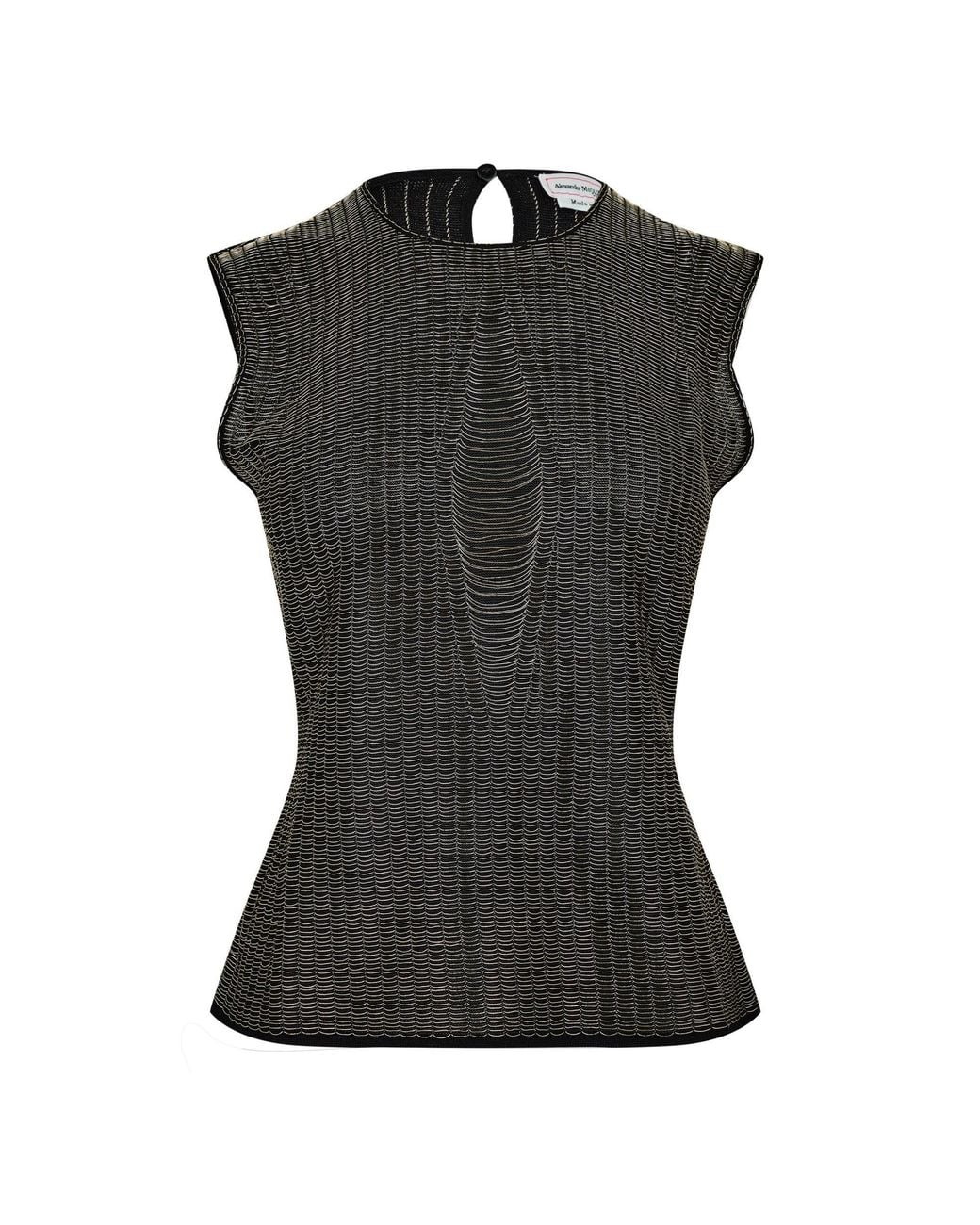McQueen Black Short-Sleeve Crew Neck Knit Top