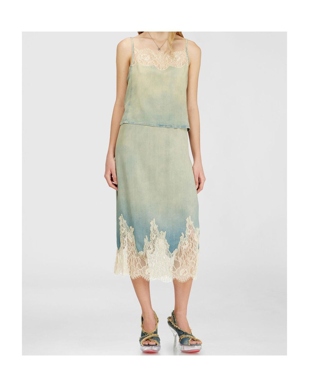 DIESEL Multicolor De-Mery- Lace-Trim Denim Top
