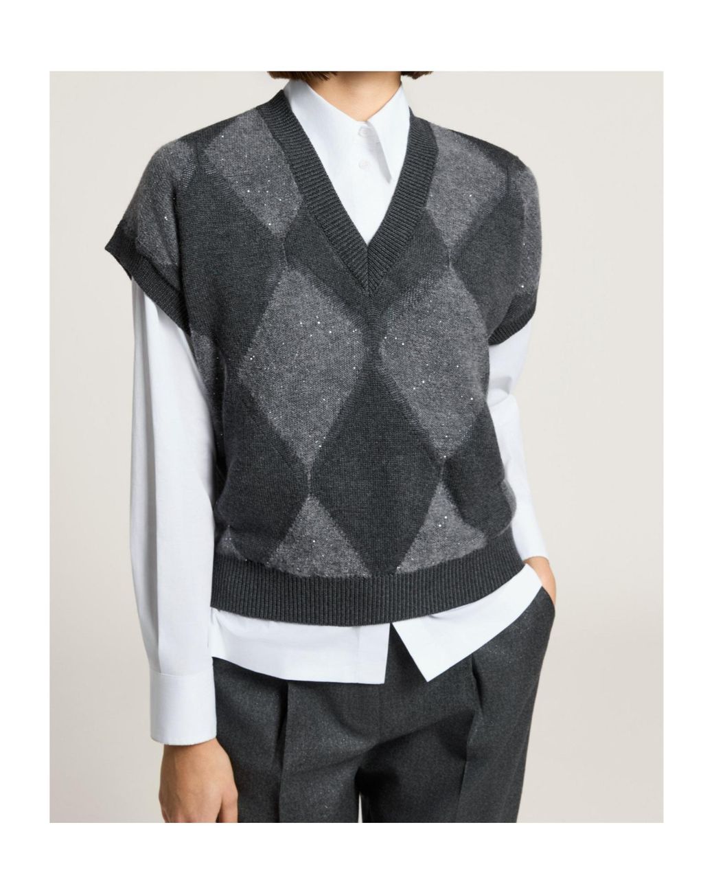 Peserico Gray Argyle Pattern Sweater