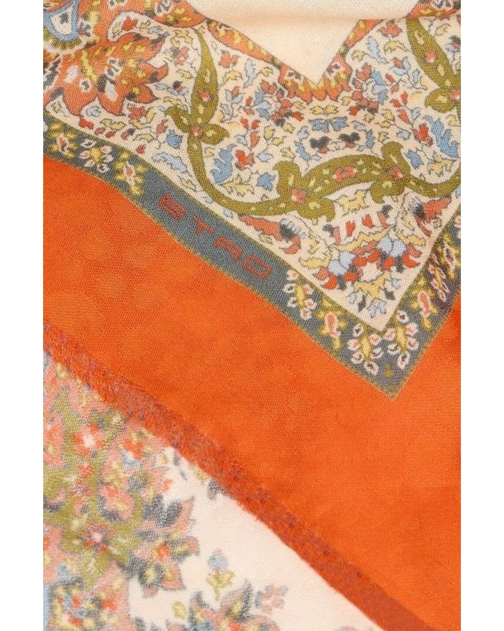 Etro Natural Floral Paisley Pattern Frayed Scarf