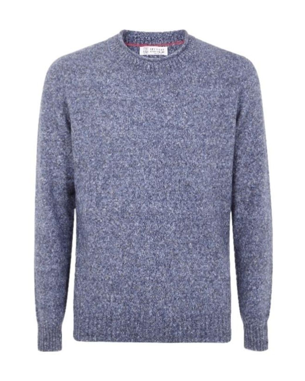Brunello Cucinelli Blue Crewneck Knitted Jumper for men