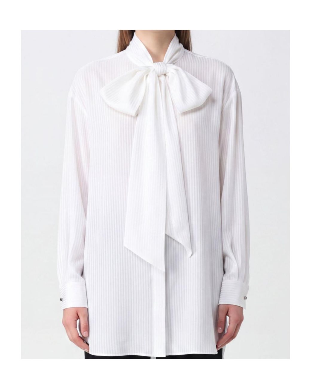 Emporio Armani White Bow Detailed Long Sleeved Shirt