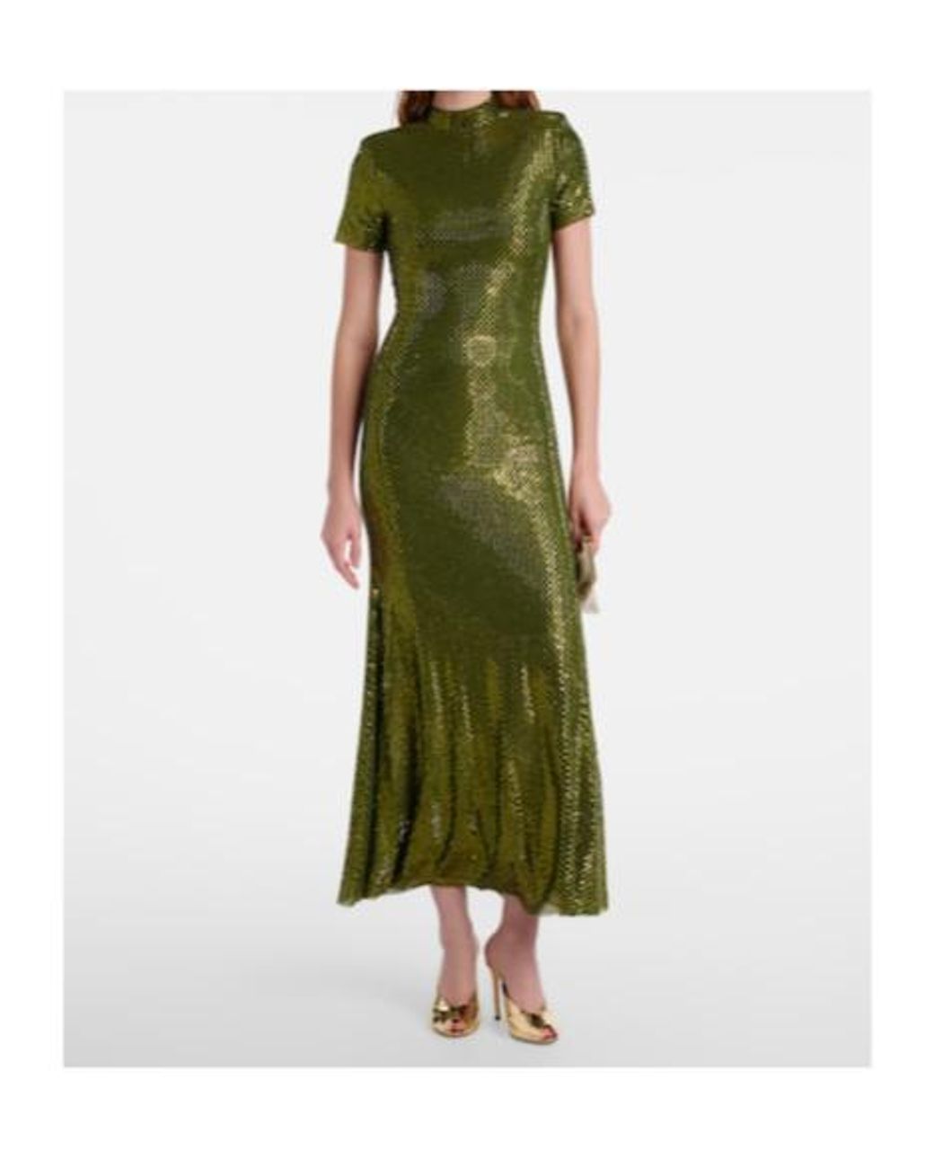 Self-Portrait Green Embellished Mesh Maxi Dress