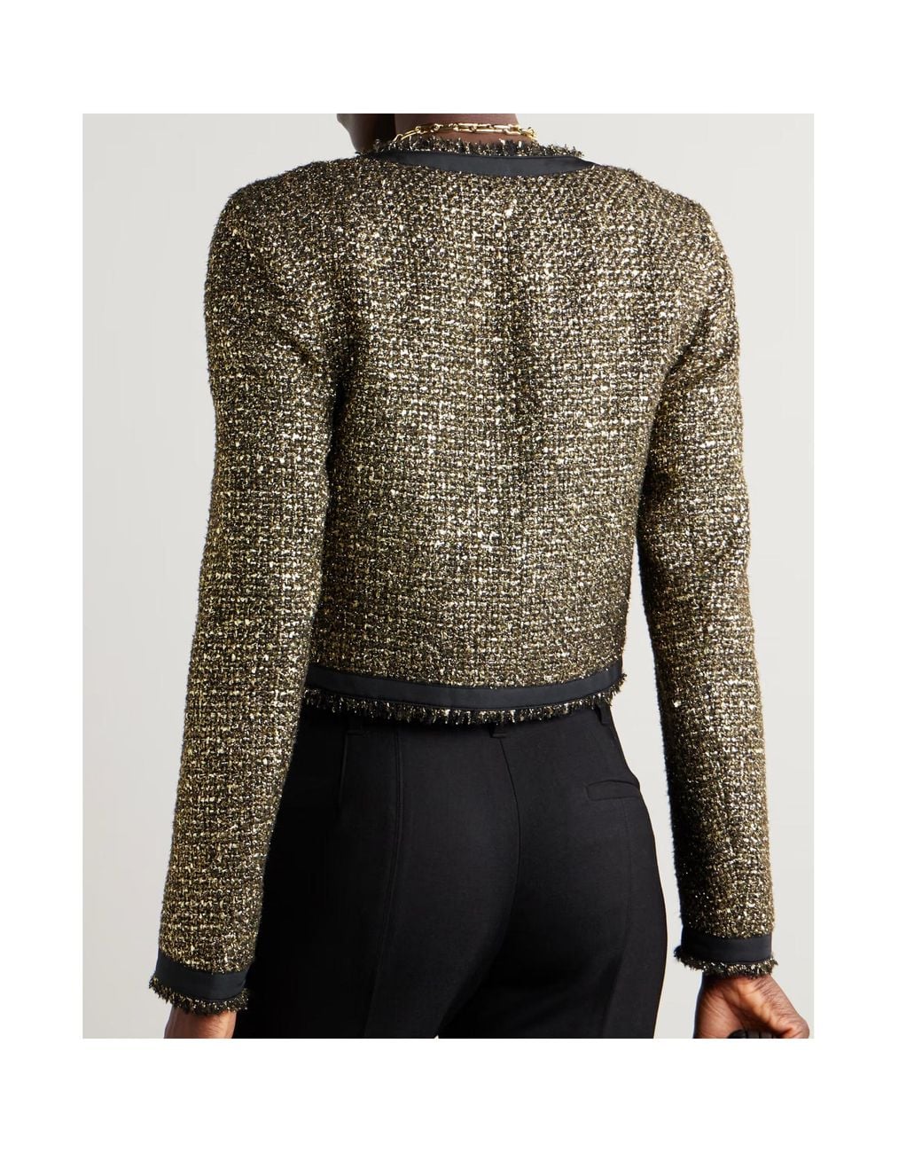 Ulla Johnson Green Anisa Double-Breasted Grosgrain-Trimmed Metallic Tweed Jacket