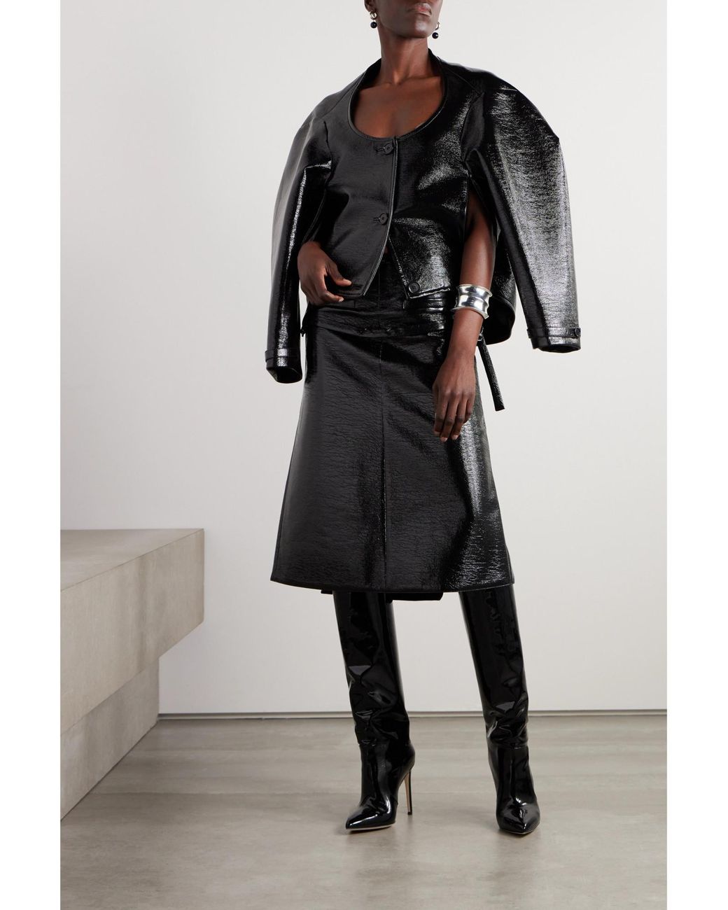 Courreges Black Cocoon Convertible Coated Cotton-Blend Jacket