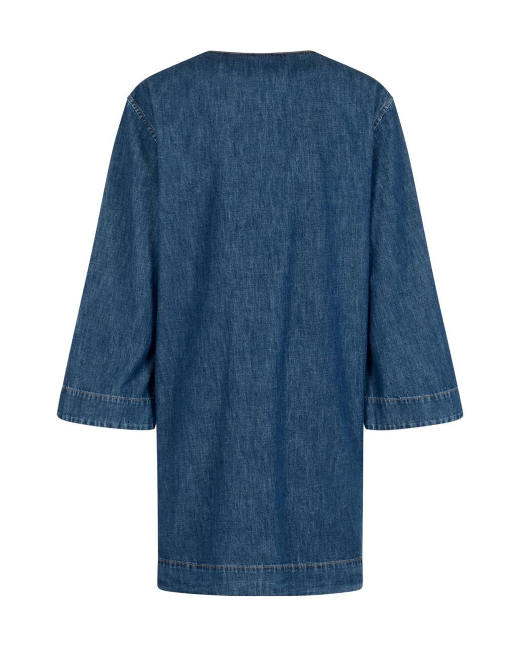 Valentino Blue Logo Plaque V-Neck Denim Dress