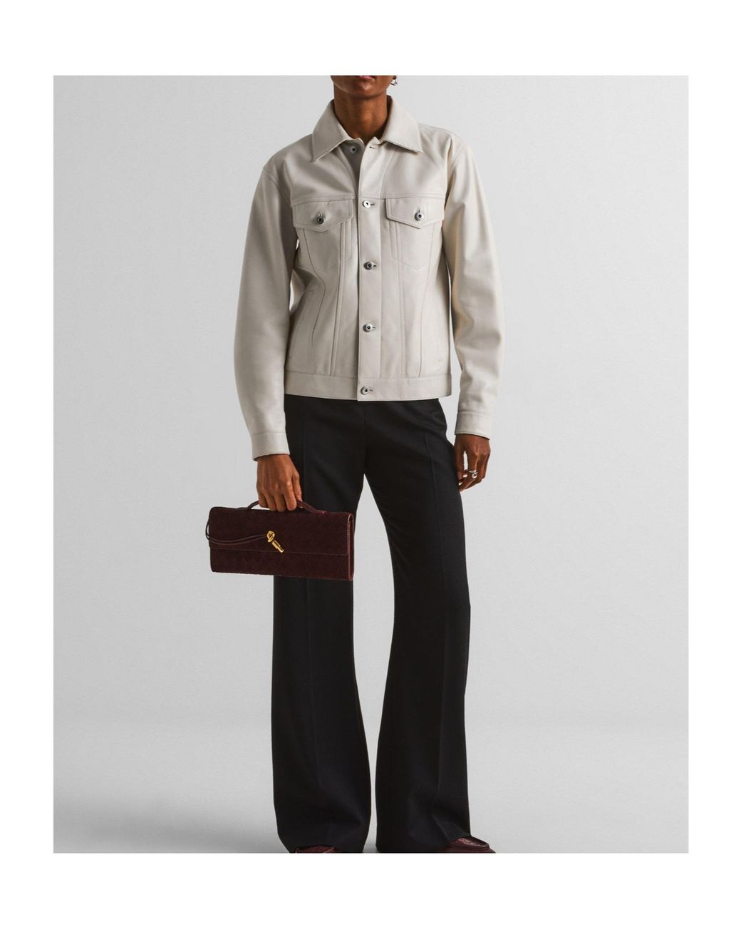 Bottega Veneta Gray Versatile Minimalist Leather Jacket