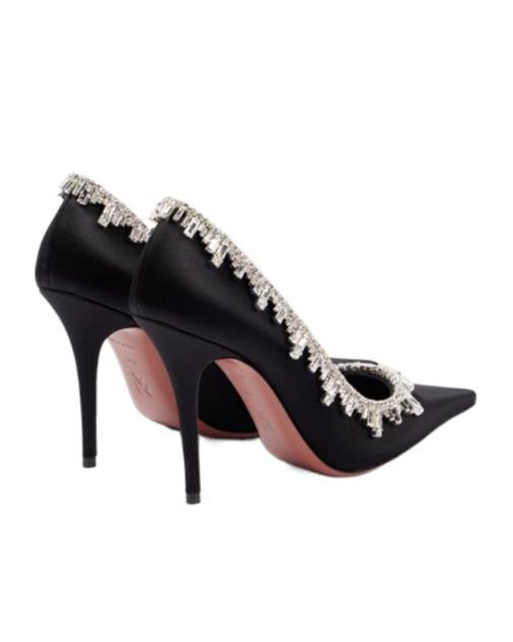 AMINA MUADDI Black Embellished Satin Pumps