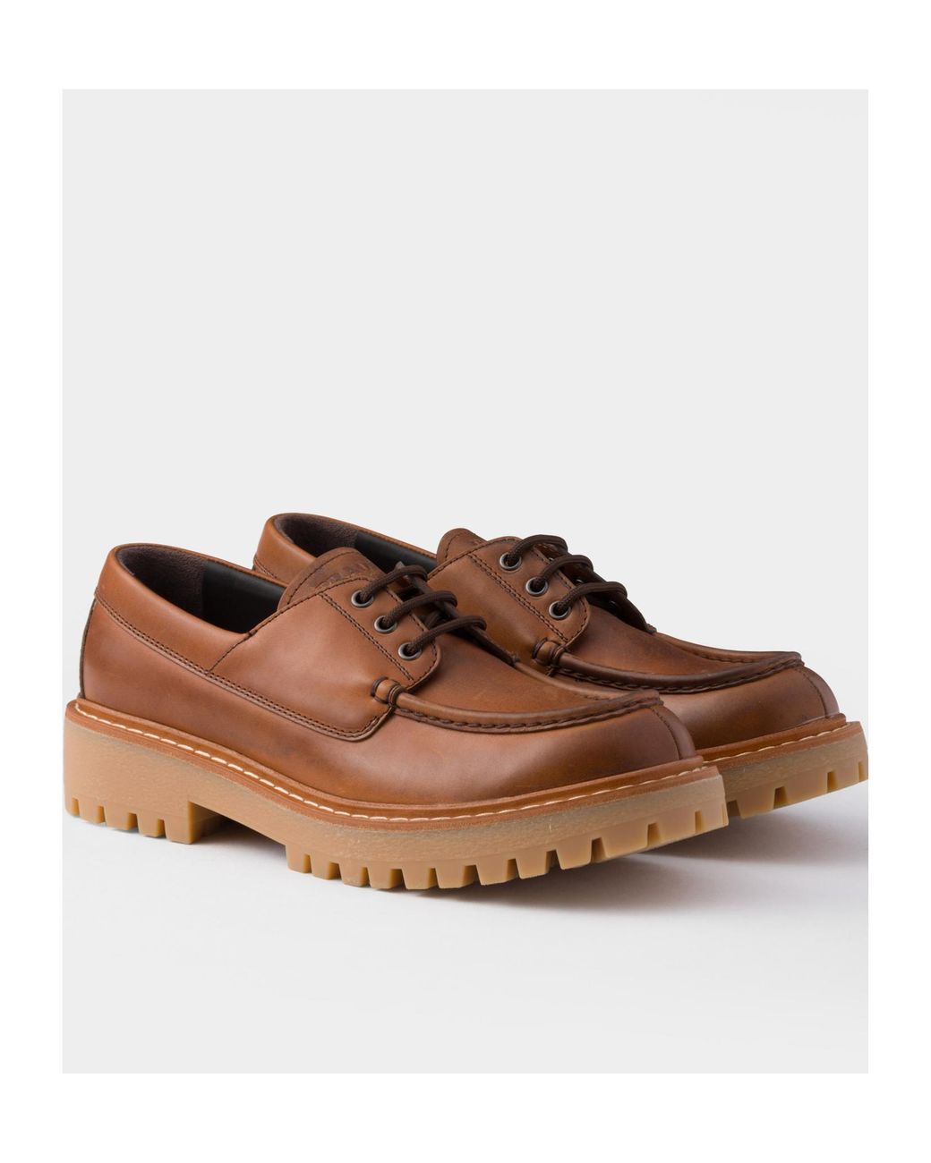 Prada Brown Logo-Debossed Lace-Up Shoes for men