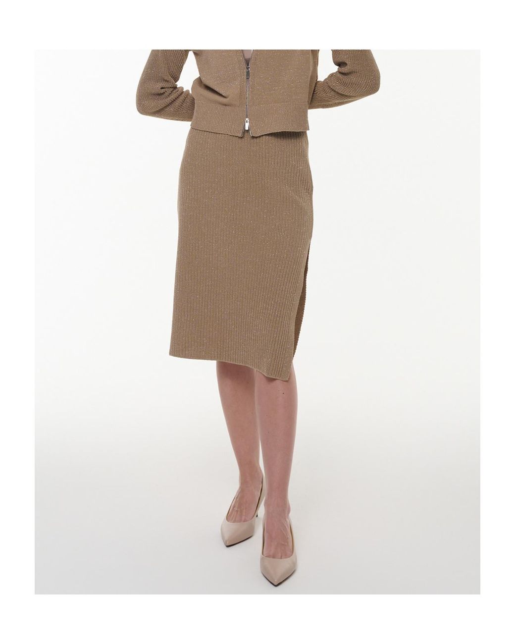 Marella Natural Knitted Midi Skirt