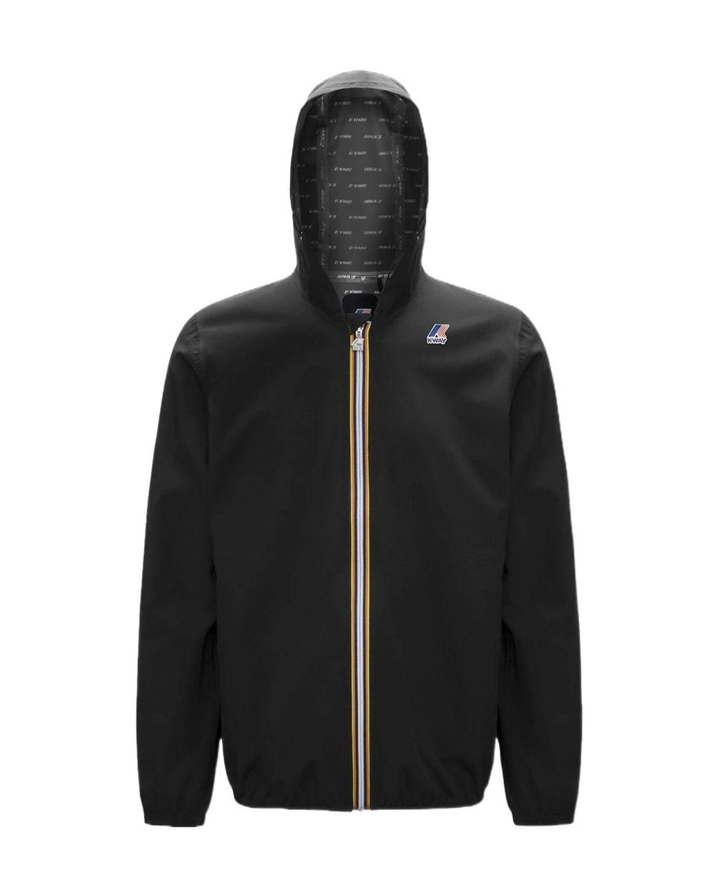 K-Way Black Logo Printed Hooded Zipped Jacket for men