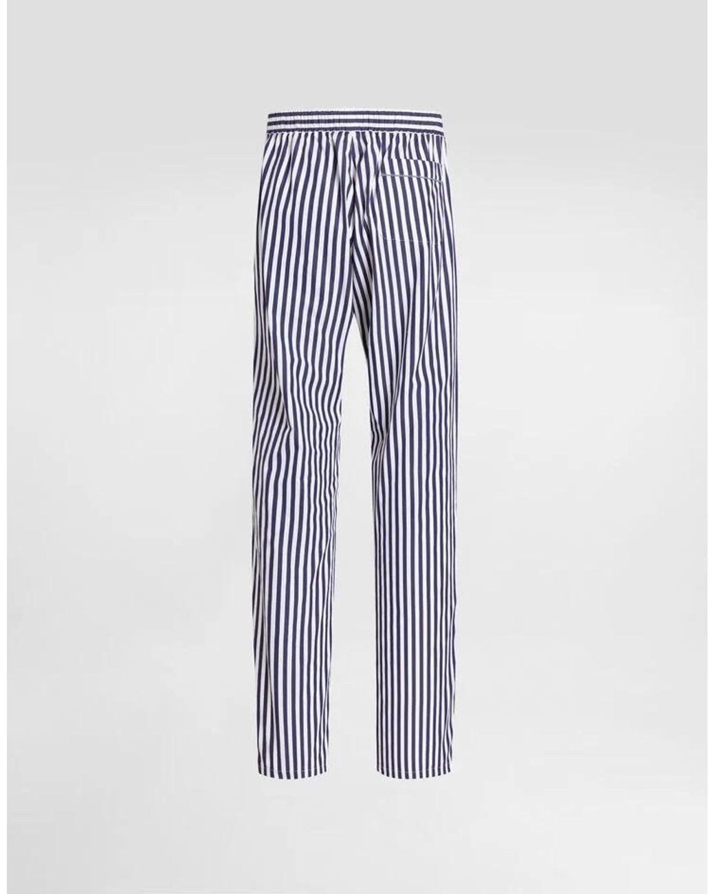 Dolce & Gabbana Blue Striped Poplin Vanity Trousers With Piping for men
