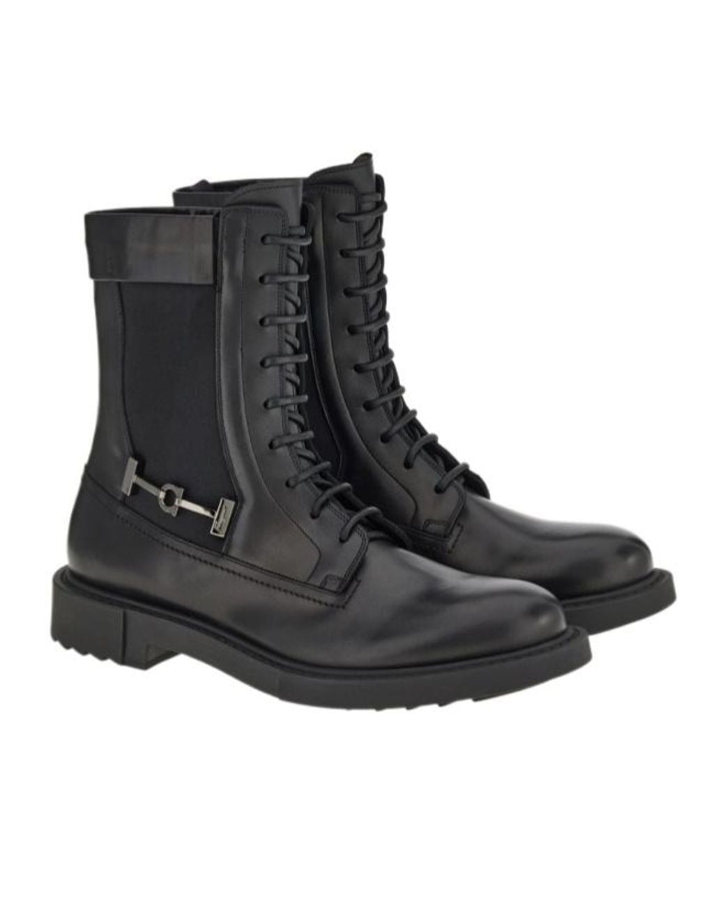 Ferragamo Black Ferragamo Gancini Buckle Lace-Up Combat Boots for men