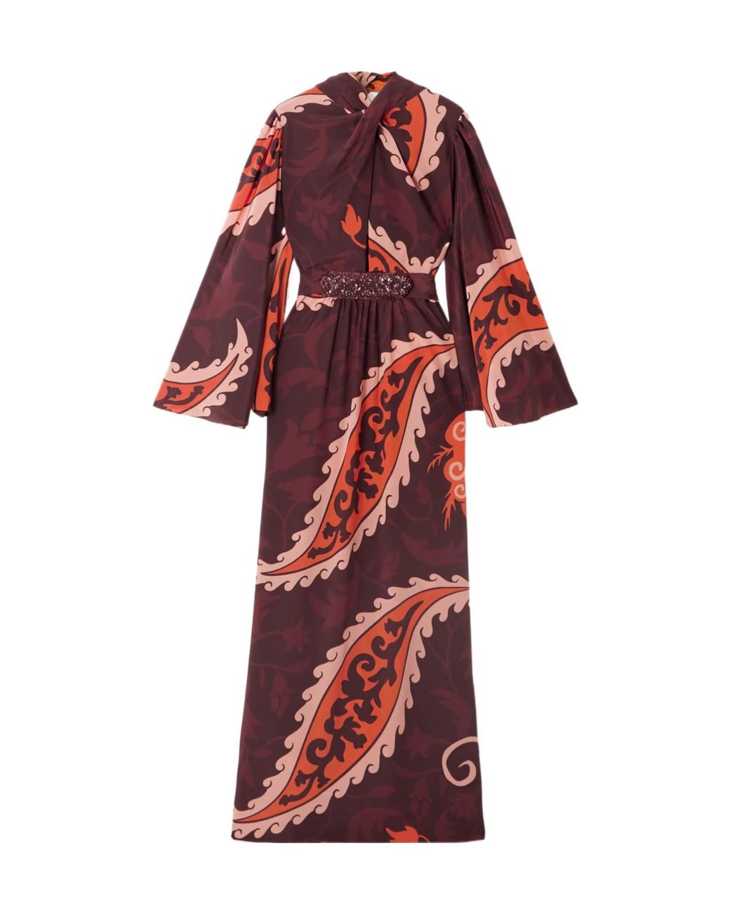 Johanna Ortiz Red Waist-Cinched Maxi Dress