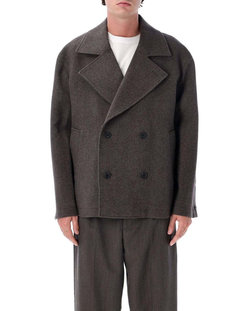 mfpen Gray Double-Breasted Peacoat for men
