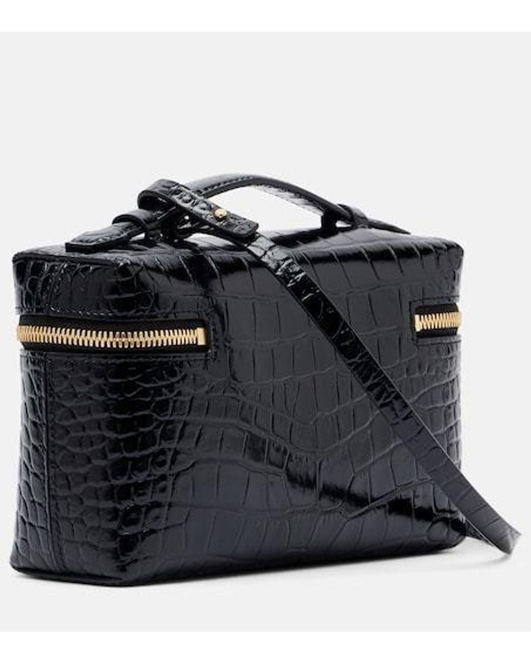 Victoria Beckham Black Crocodile-Embossed Leather Zip Shoulder Bag