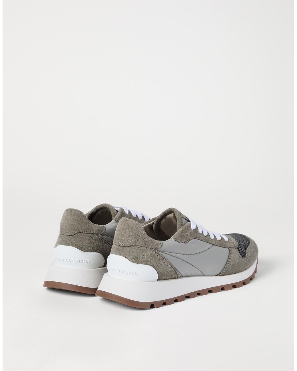 Brunello Cucinelli White Techno-Suede Runner Sneakers