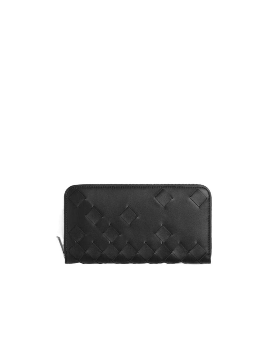Bottega Veneta Black Intrecciato Zip Around Wallet for men