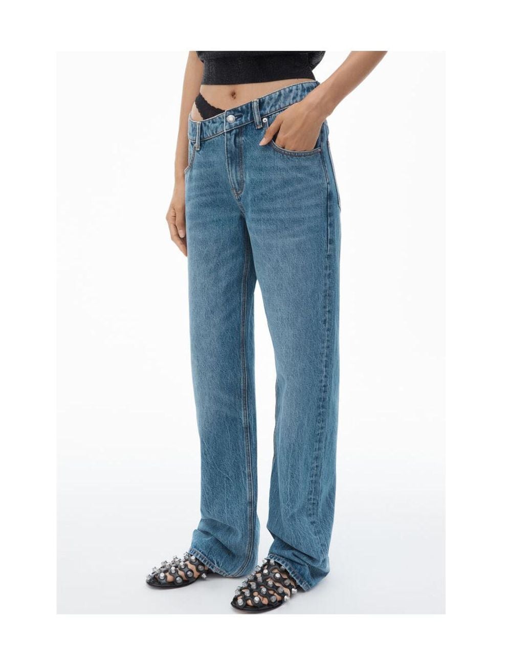 Alexander Wang Blue Asymmetrical Lace-Detailed Jeans