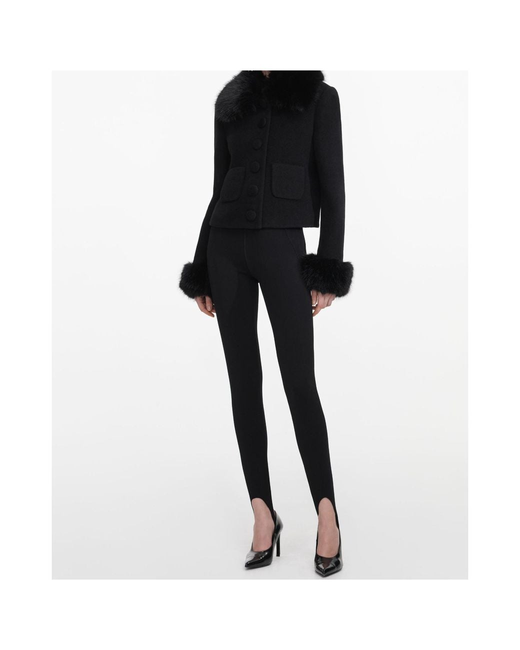 Self-Portrait Black Fur Cuff Cropped Jacket