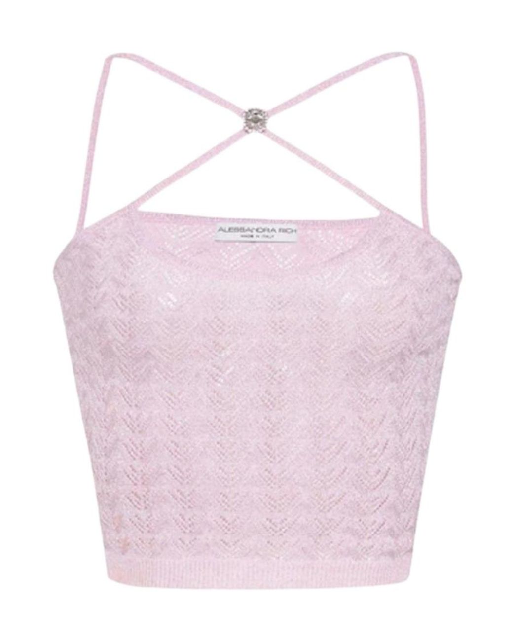 Alessandra Rich Pink Halterneck Sleeveless Knitted Cropped Top