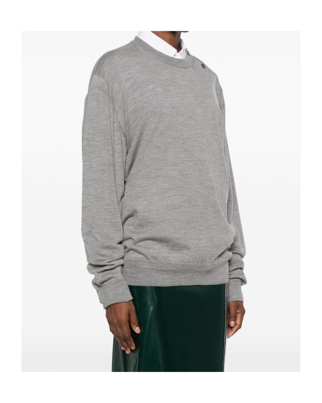 Lanvin Gray Ribbed Crew-Neck Knit Top for men