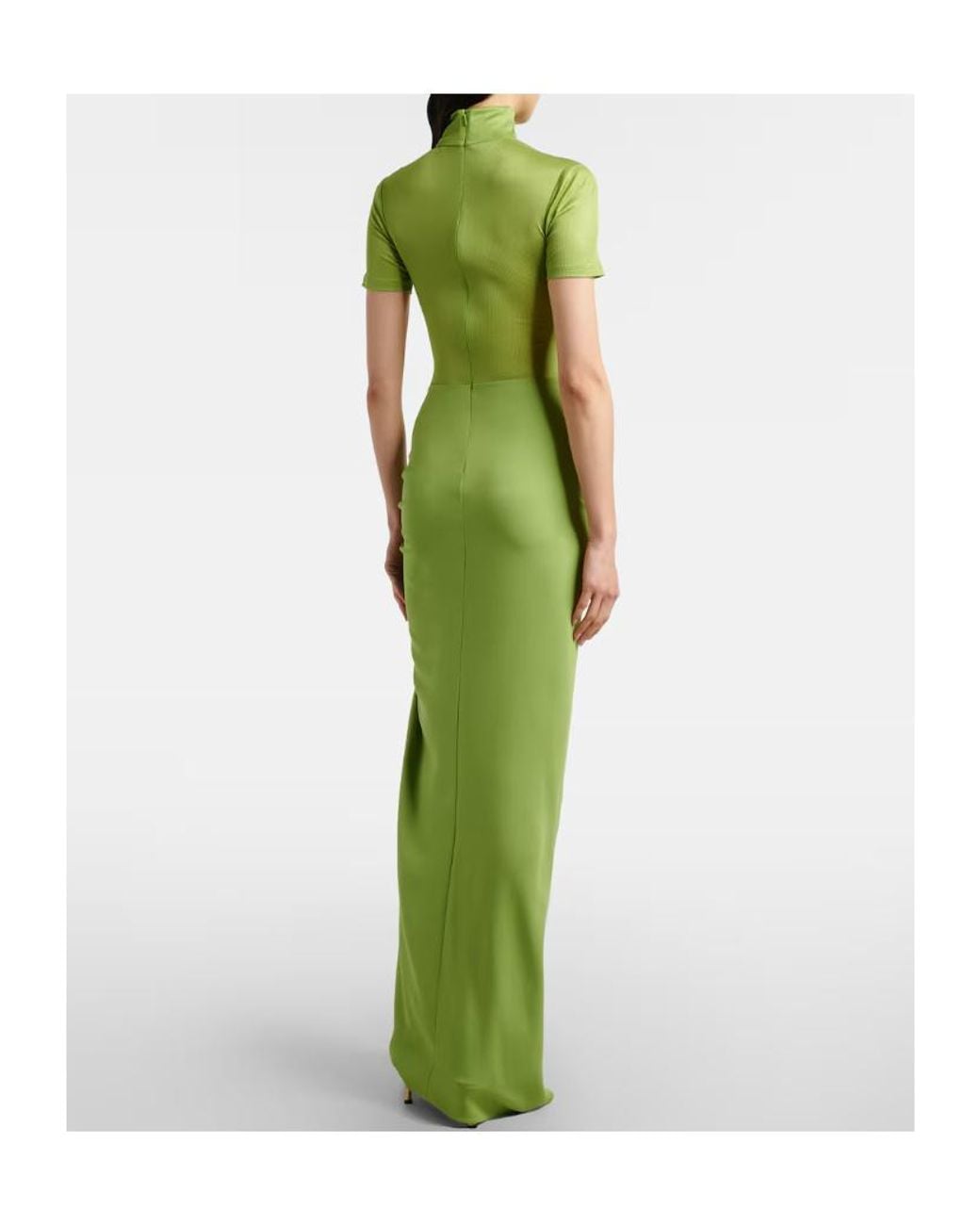 Christopher Esber Green Fusion Gathered Ribbed-Knit Gown