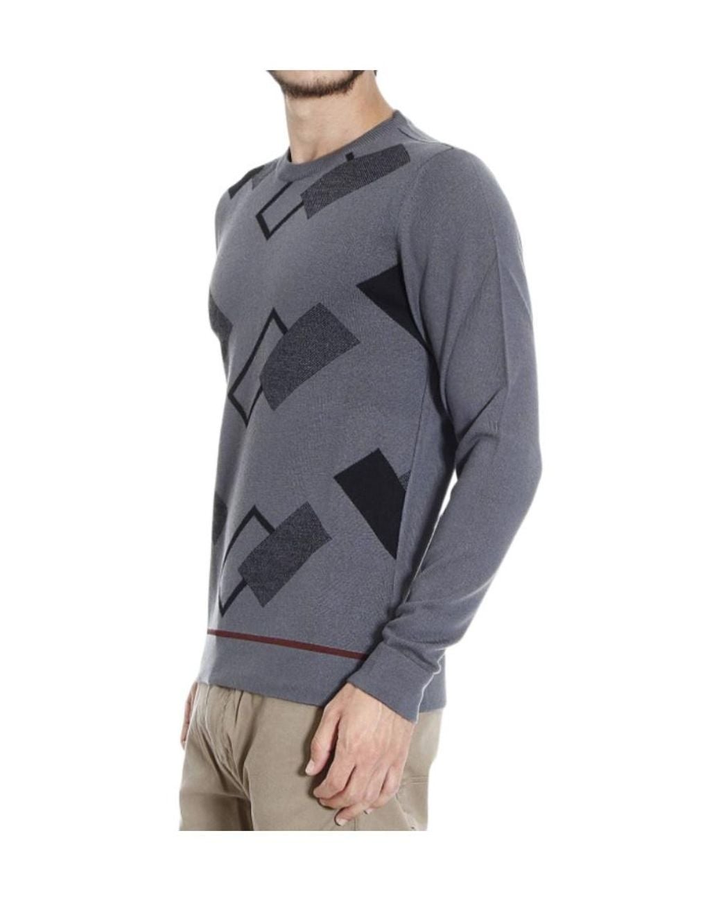 Armani Collezioni Blue Printed Pattern Sweater for men