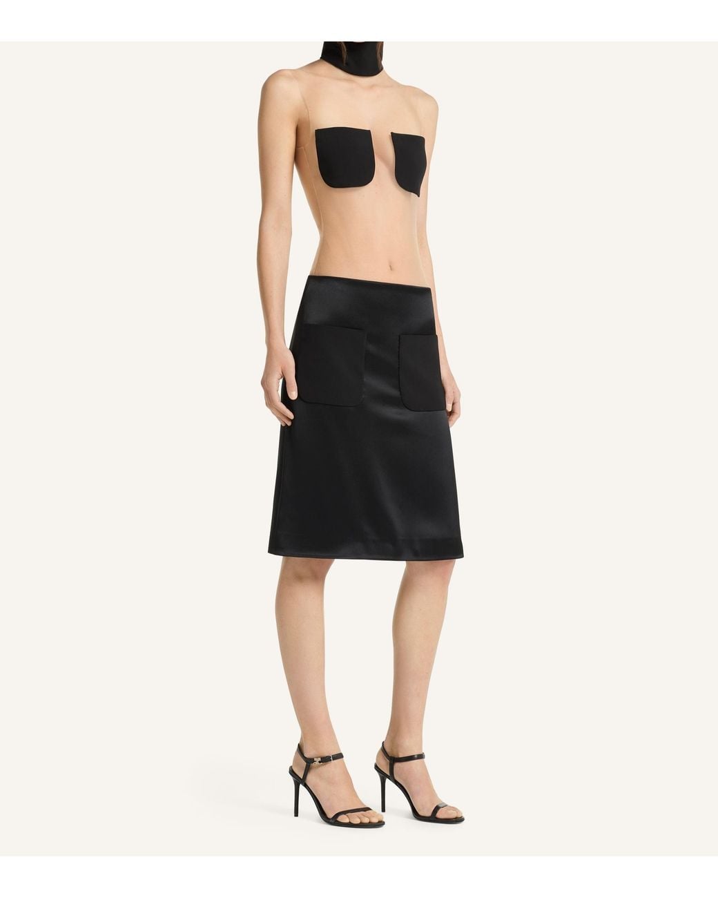 Courreges Black Satin-Finish Pocket-Detail Mini Skirt