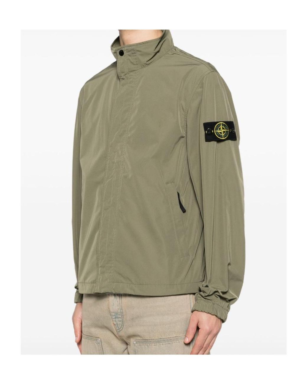 Stone Island Green Logo Patch High Neck Jacket for men