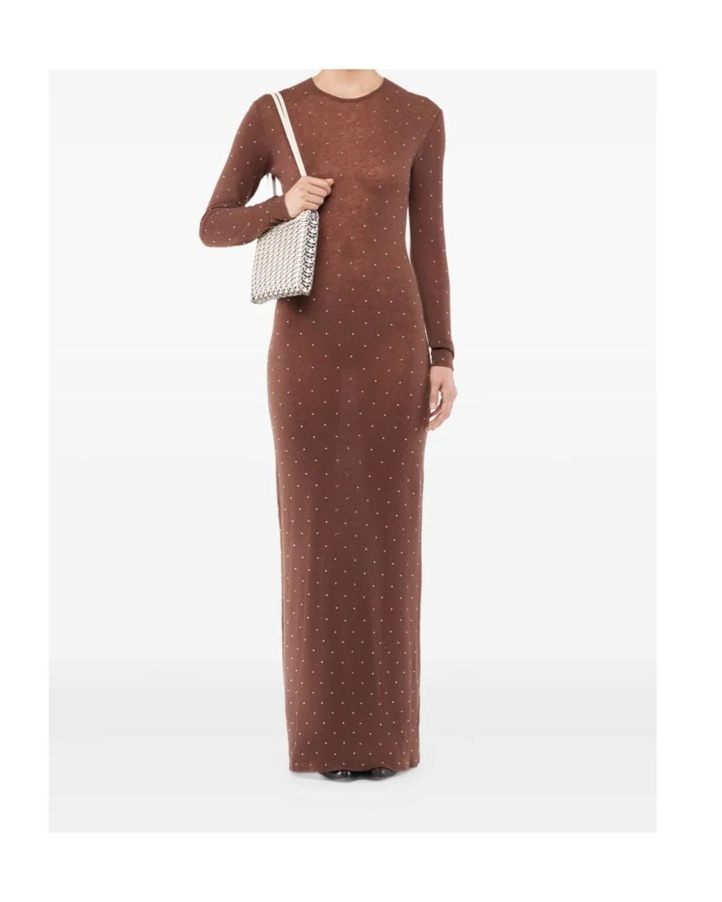 Rabanne Brown Embellished Long-Sleeved Maxi Dress