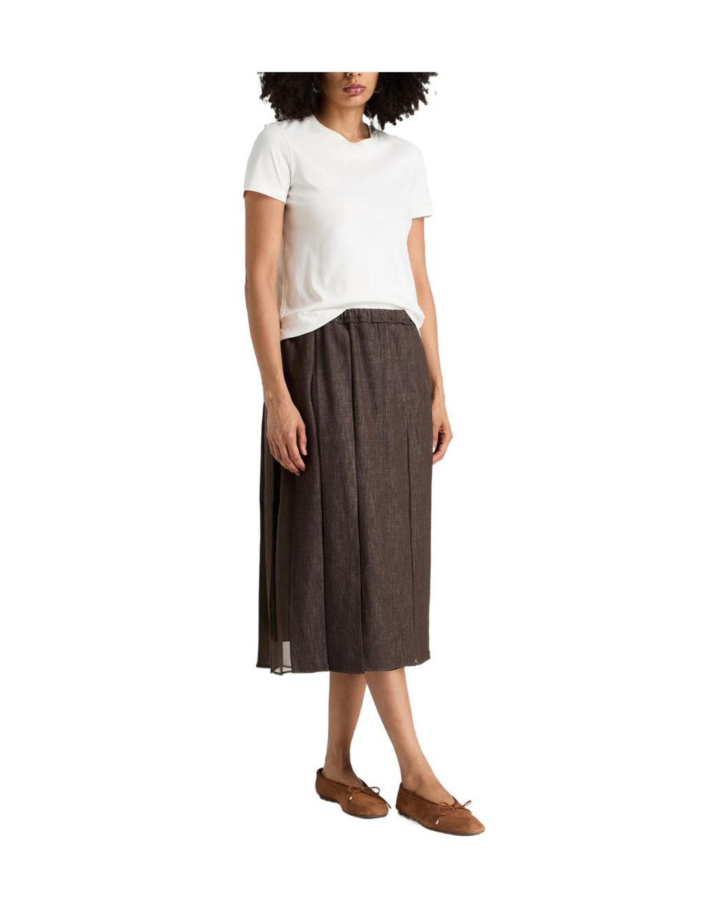 Brunello Cucinelli Brown Denim Tulle Skirt