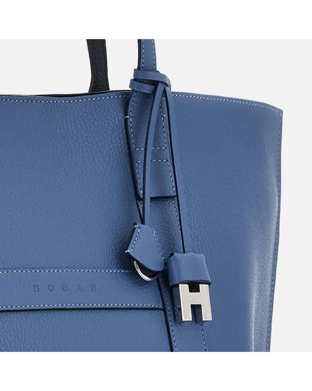 Hogan Blue Hanging Accent Script Top Handle Bag