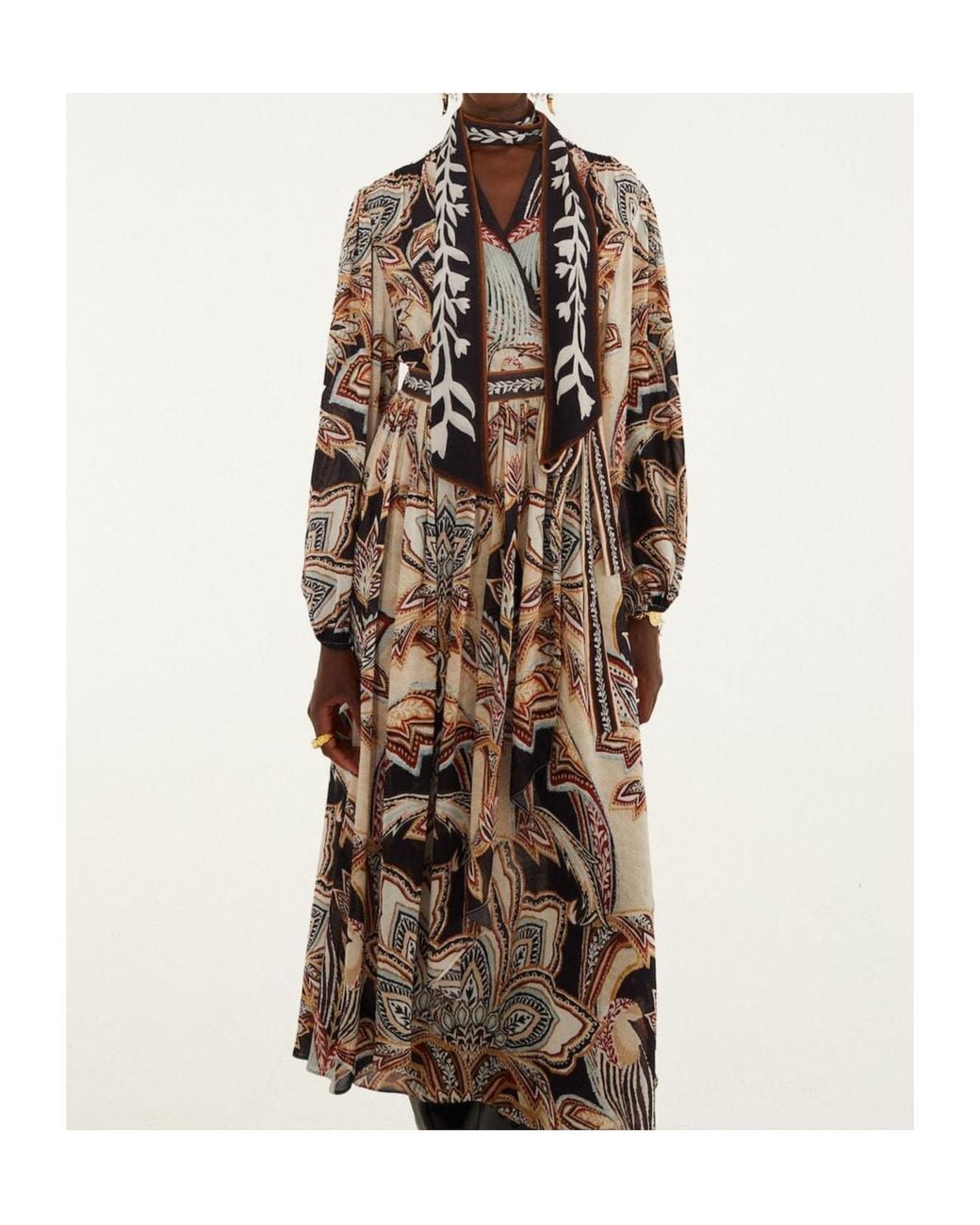 Farm Rio Natural Printed V-Neck Midi Dress