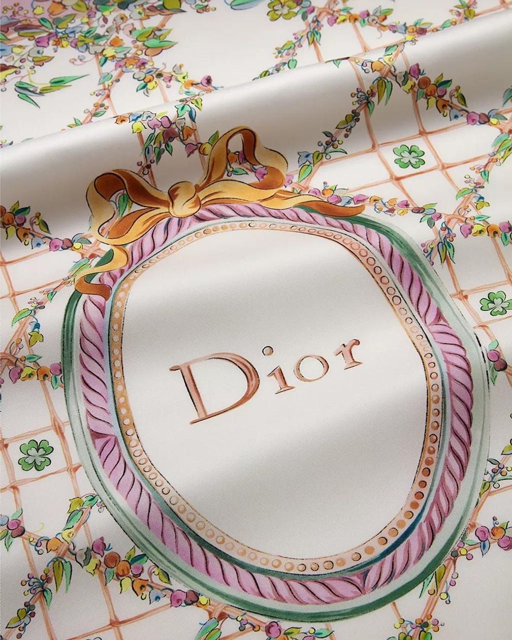 Dior White Floral Cannage 90 Square Scarf