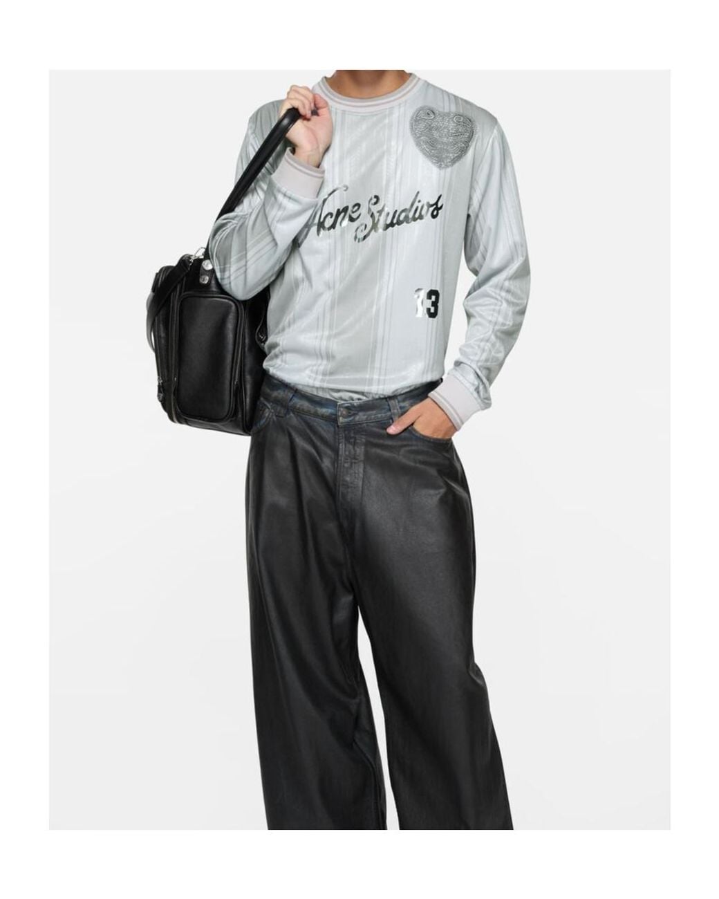 Acne Gray Heart Applique Striped T-Shirt for men