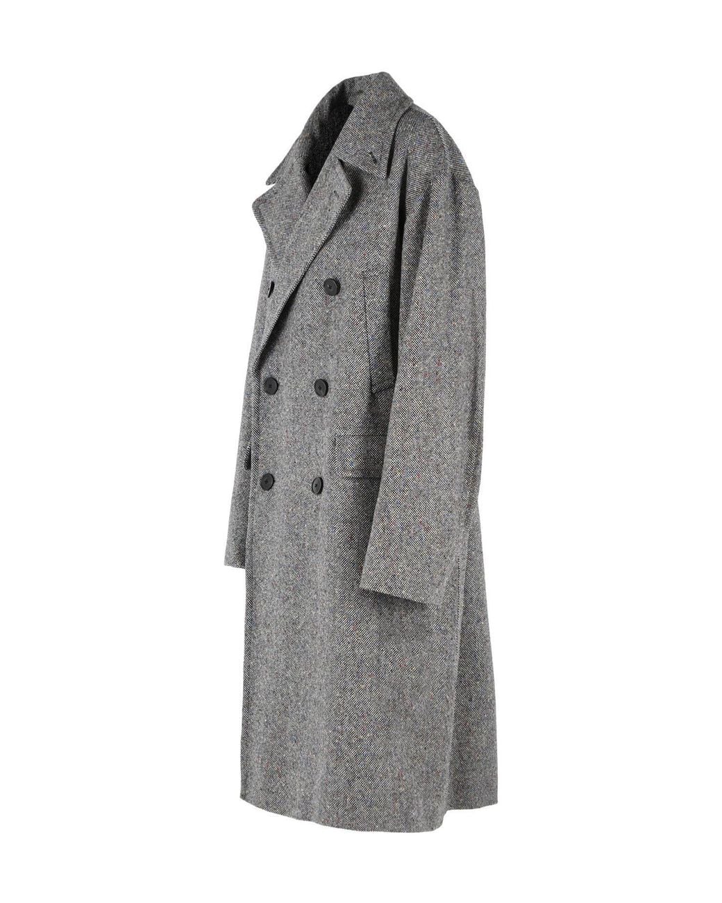 Dries Van Noten Gray Oversized Tweed Coat for men
