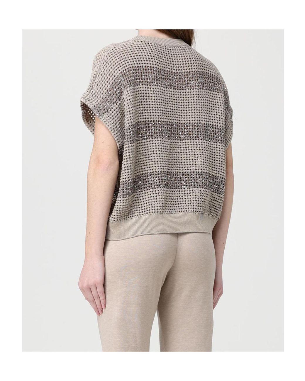 Brunello Cucinelli Natural Short Sleeved Knitted Top