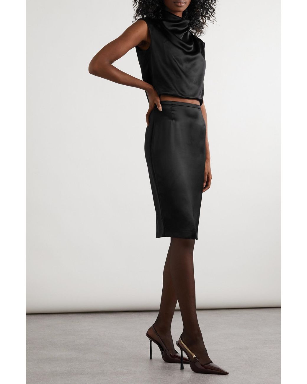 Saint Laurent Black Mid-Rise Pencil Skirt