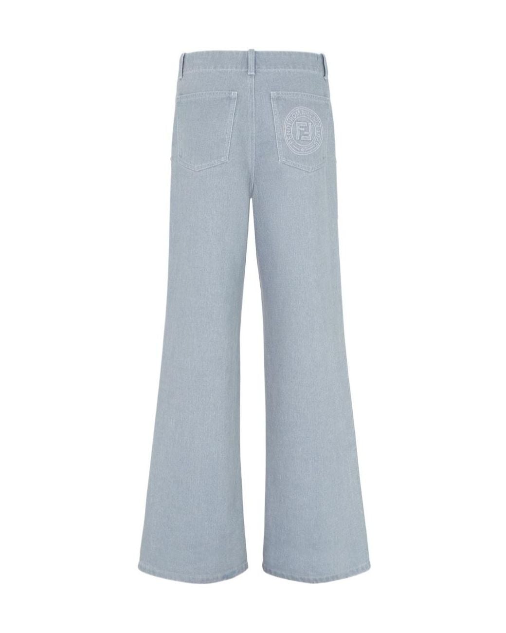Fendi Blue Logo Embossed Wide-Leg Jeans