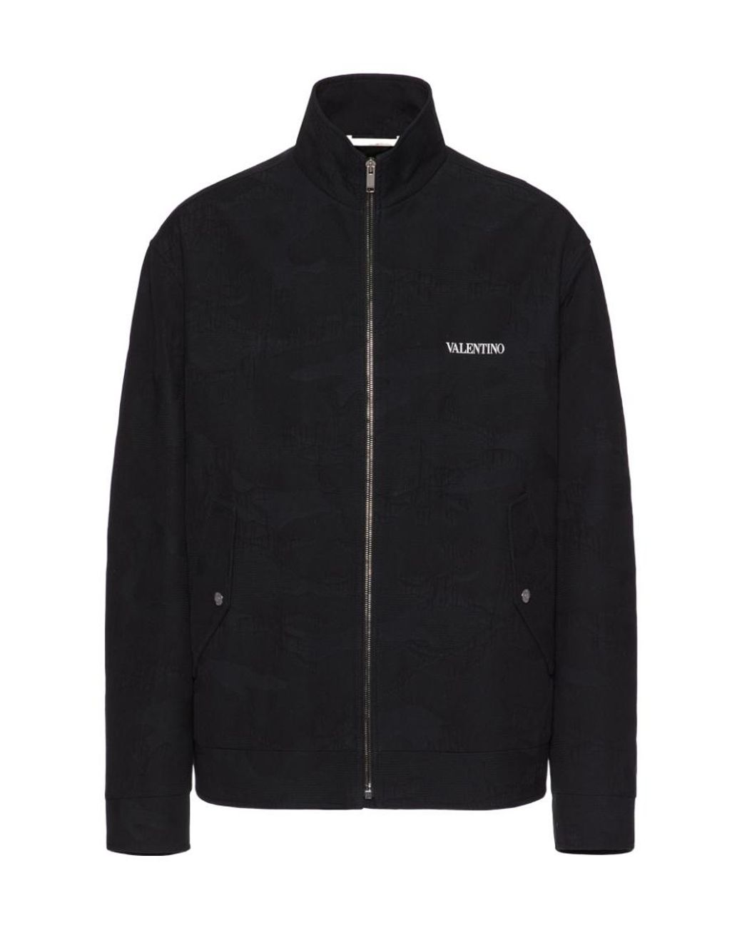 Valentino Black Logo Detailed Zip-Up Long-Sleeved Jacket for men