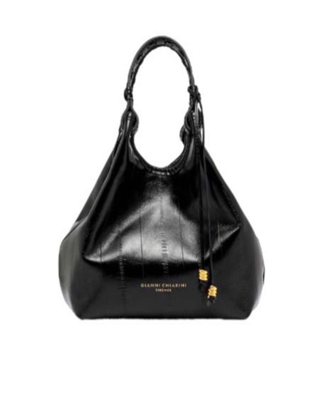 Gianni Chiarini Black Ruched Drawstring Bucket Bag