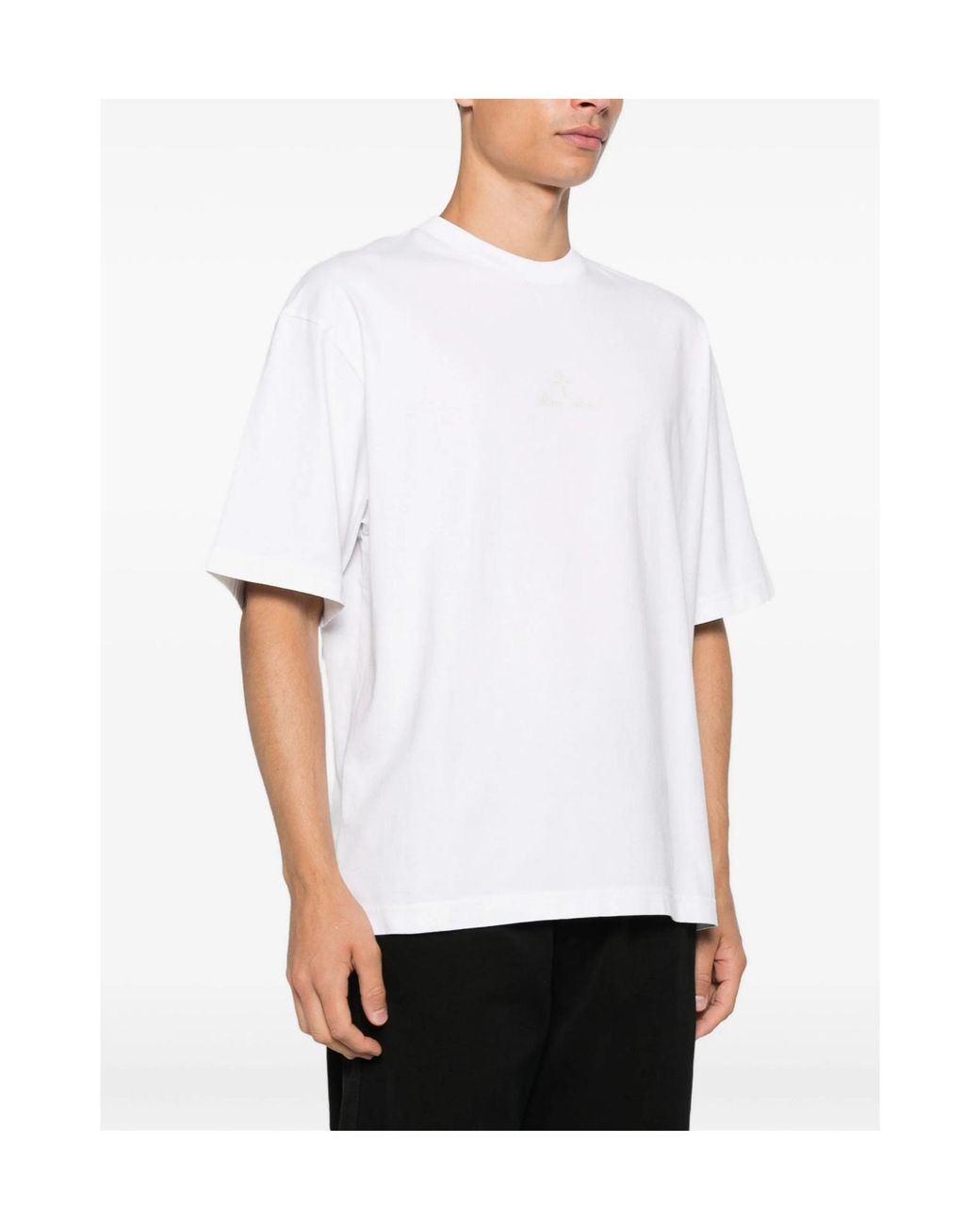 Stone Island White Crewneck Straight Hem T-Shirt for men