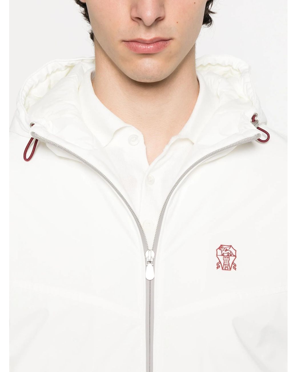 Brunello Cucinelli White Hooded Zip-Fastening Jacket for men