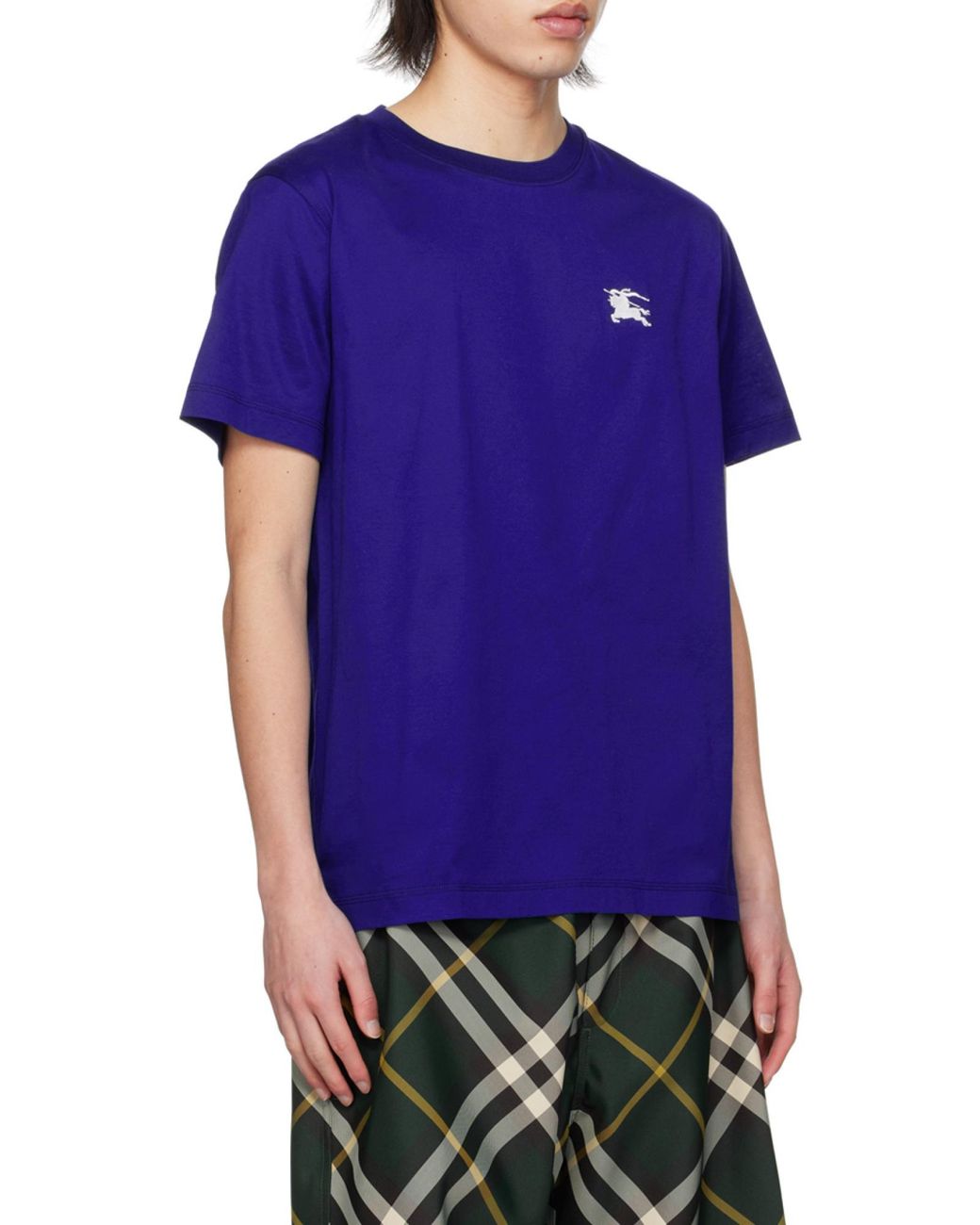 Burberry Blue Edk Embroidered Cotton T-Shirt for men