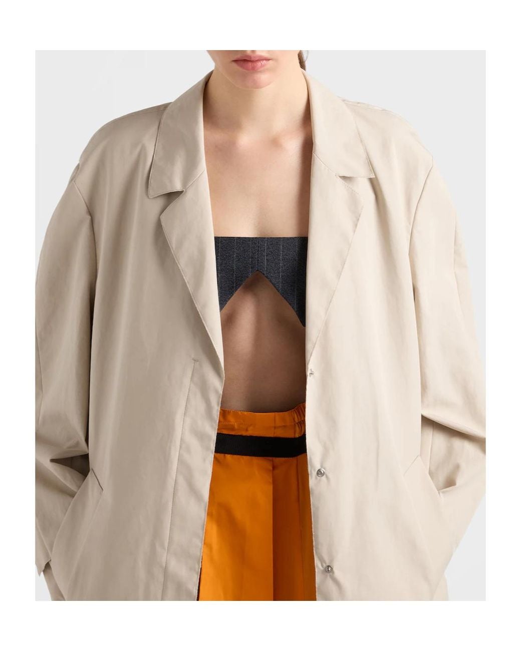 Prada White Single-Breasted Double Poplin Coat