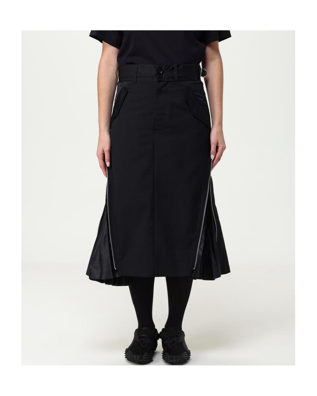 Sacai Black Zip Detailed Pleated Skirt