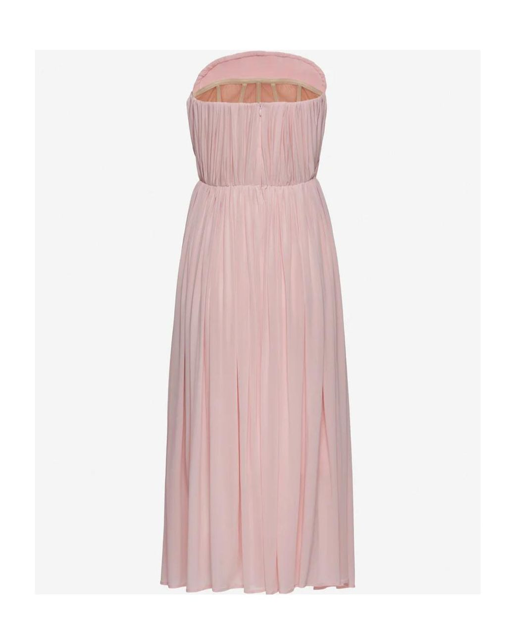 Magda Butrym Pink Pleated Strapless Midi Dress