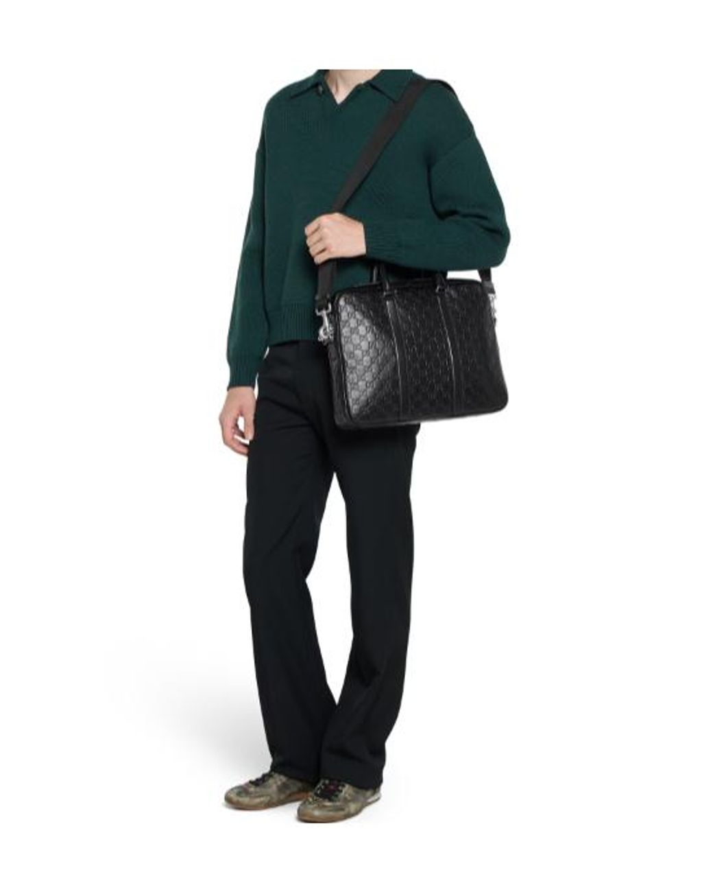 Gucci Black Gg Emblem Large Briefcase for men